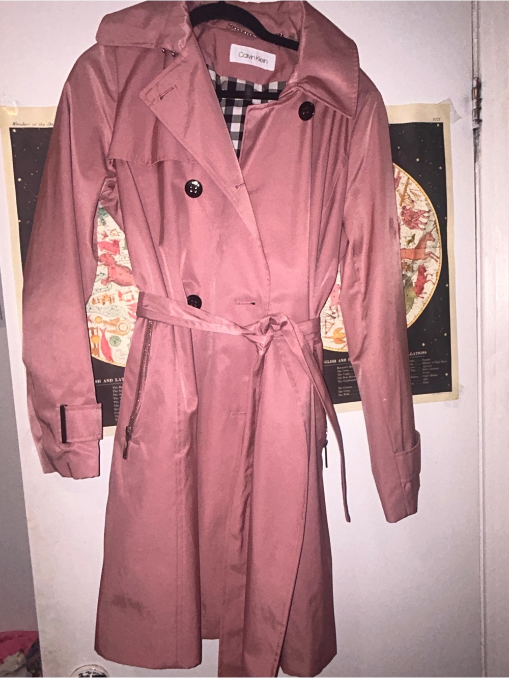 Calvin Klein Dusty Rose Trench Coat with Waist Tie